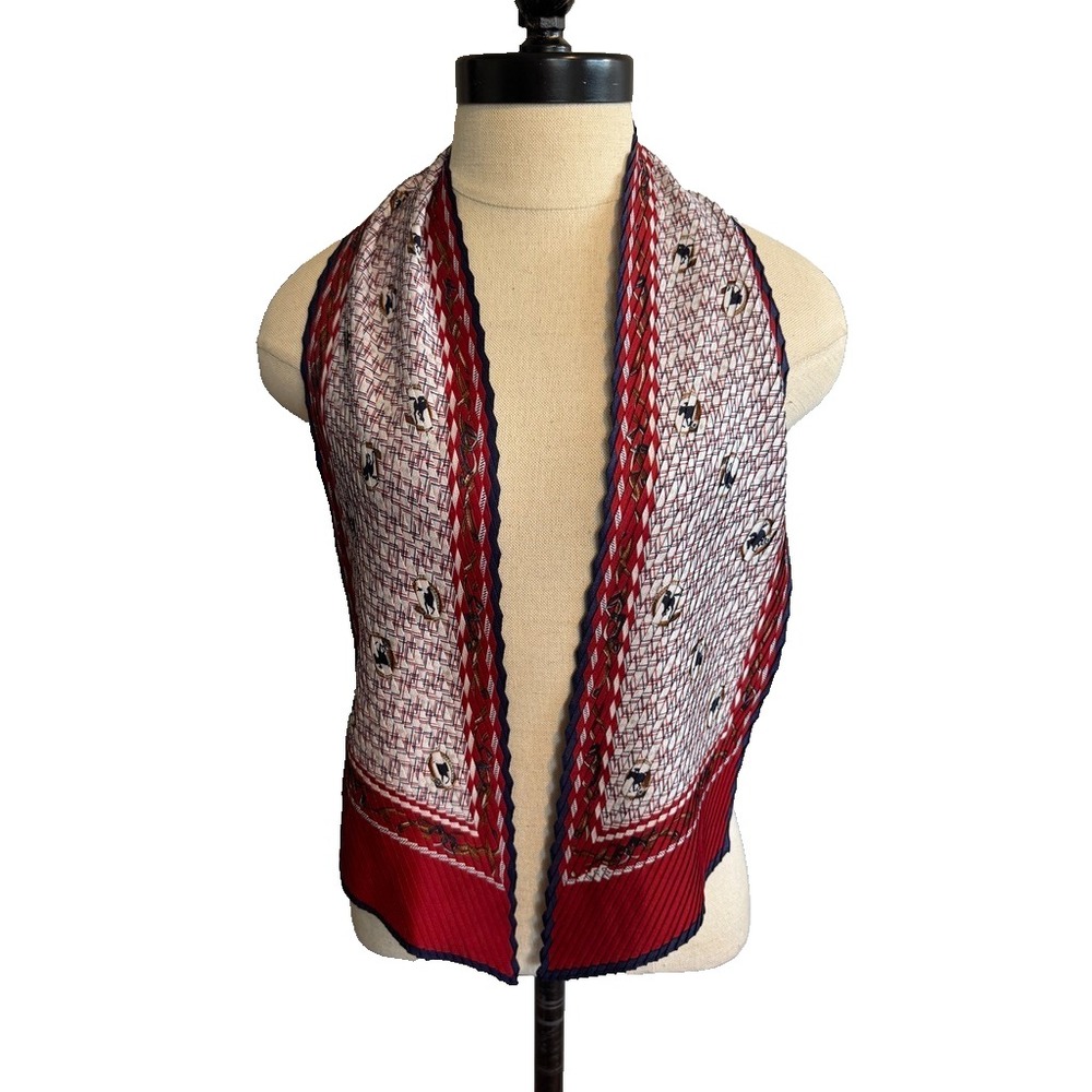 VTG Gim Renoir Scarf Red White Equestrian Accordion Plisse 52x6 Italy bandana